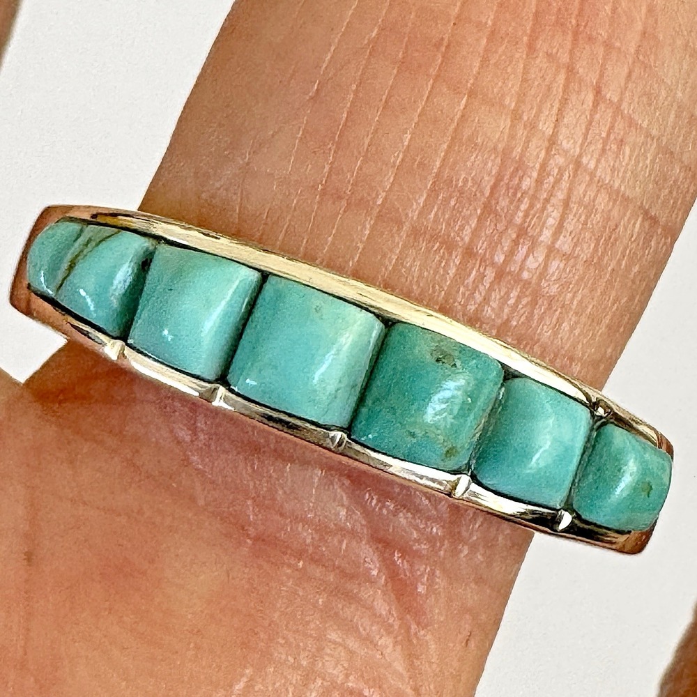 Navajo Turquoise Mens Wedding Band Sz 12.25 Corn Inlay 6mm Ring Signed A Tolino